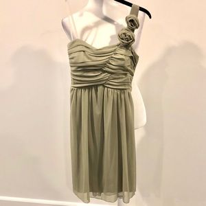 Sage green cocktail party one shoulder dress